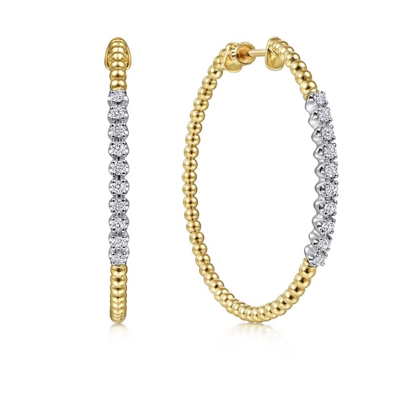 Gabriel & Co. 14K Yellow Gold 40mm Bujukan Diamond Classic Hoop Earrings - Picture 2 of 8